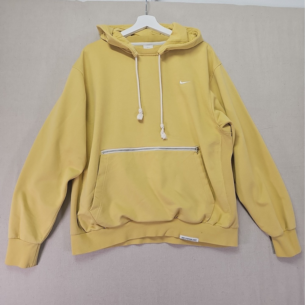 Nike Hoodie Sweatshirt Mens L Yellow Dri-FIT Standard Issue Zip Pocket CV0864700